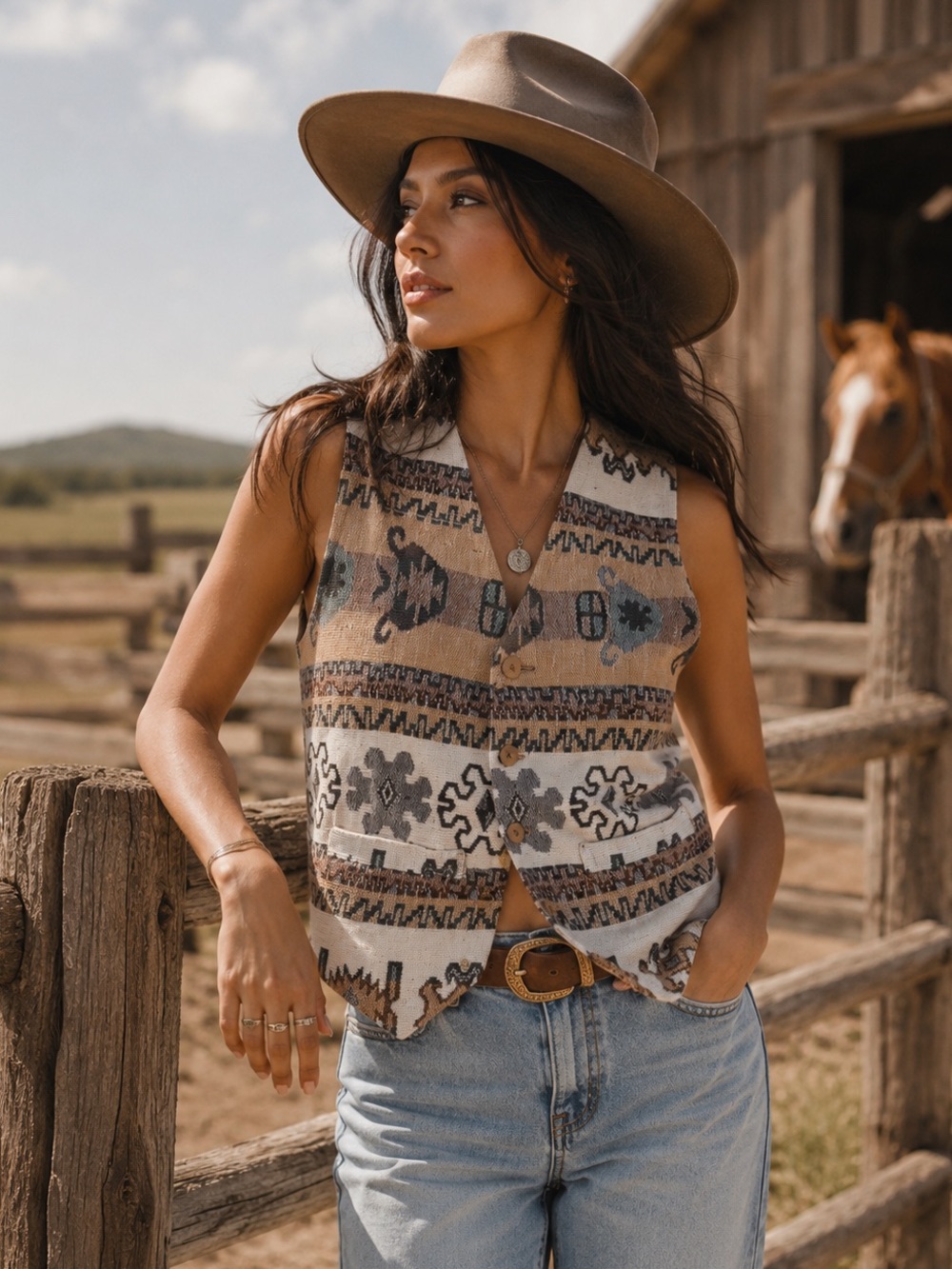 Crossings Canada Tapestry Vest Small Southwestern Western Boho Cotton Vintage
